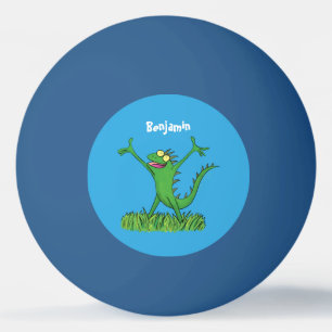Pelota De Ping Pong Gracioso lagarto de iguana con sonrisa verde