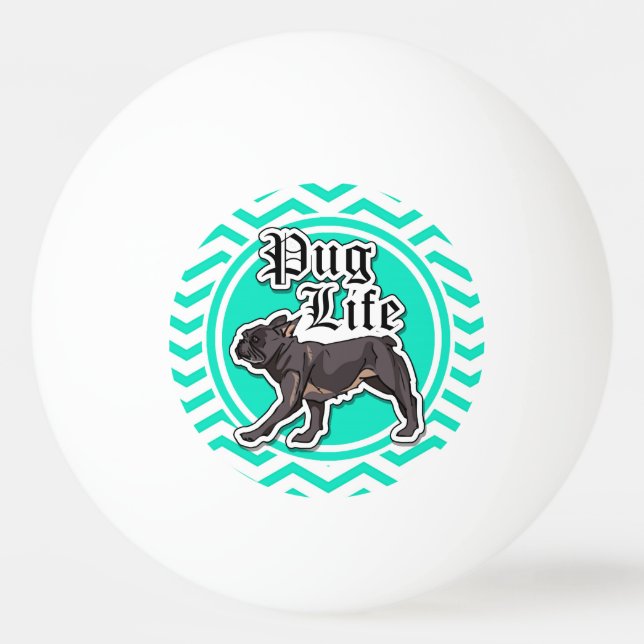 Pelota De Ping Pong Gracioso Pug; Aqua Chevron (Anverso)