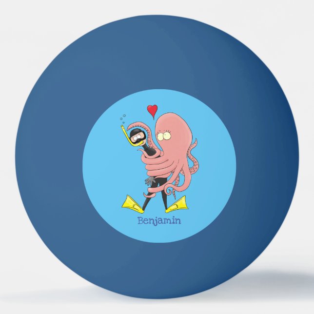 Pelota De Ping Pong Gracioso pulpo abrazos buceo humor personalizado (Anverso)