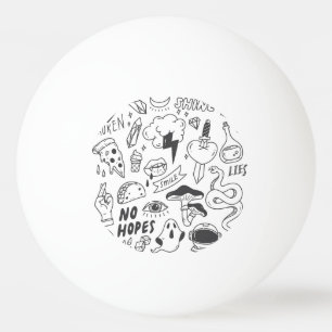 Pelota De Ping Pong Graffiti lindo: Conjunto de arte Doodle.