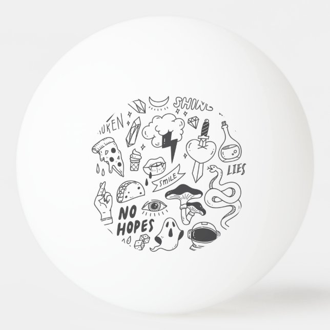Pelota De Ping Pong Graffiti lindo: Conjunto de arte Doodle. (Anverso)