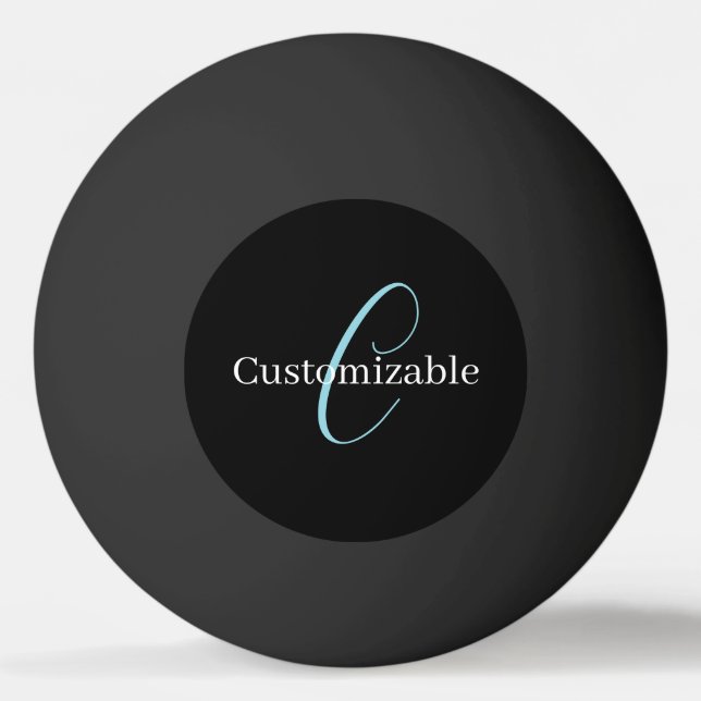 Pelota De Ping Pong Guión curativo editable Monograma Blanco azul negr (Anverso)