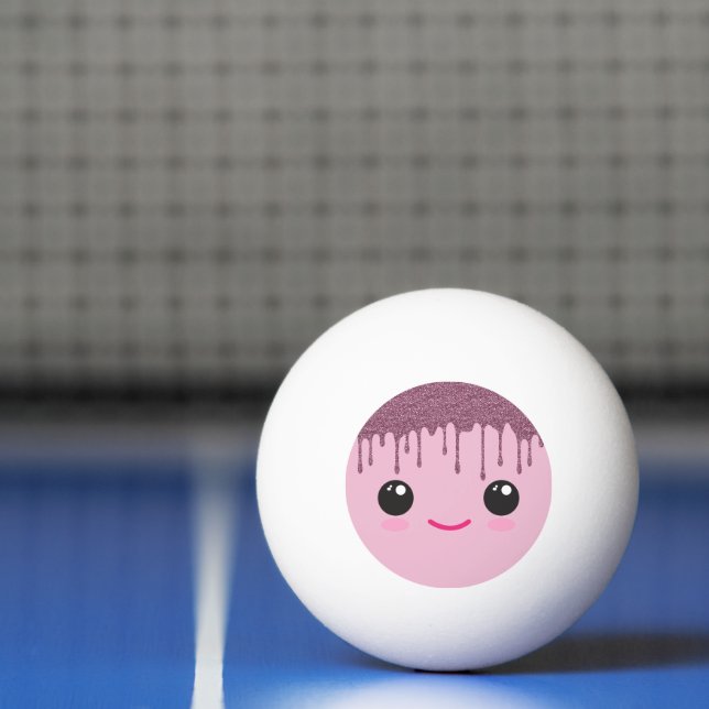 Pelota De Ping Pong Happy Kawaii Face Faux Glitter Hair Ping Pong Ball (Neto)