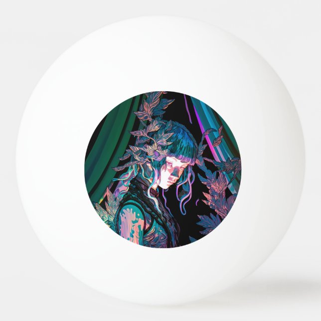 Pelota De Ping Pong Hermosa mujer colorida y plantas (Anverso)