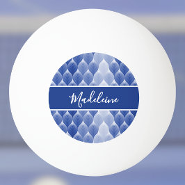 Pelota De Ping Pong Hoja Moderna Geométrica Monograma Nombre Azul Blan