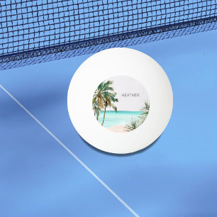 Pelota De Ping Pong Hojas de palma tropical con monograma Playa Azul