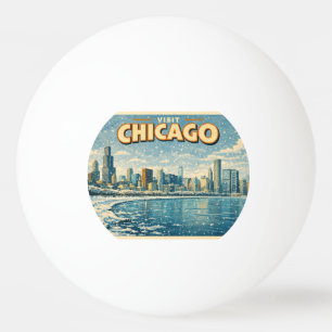 Pelota De Ping Pong horizonte de Chicago y lago Michigan en invierno 