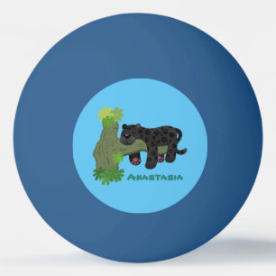 Pelota De Ping Pong Ilustración de dibujos animados de gato jaguar pan