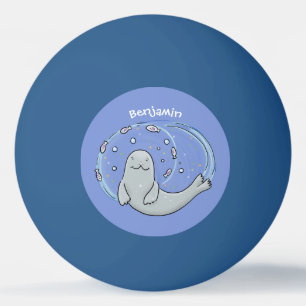 Pelota De Ping Pong Ilustracion de foca feliz y personalizado azul de 