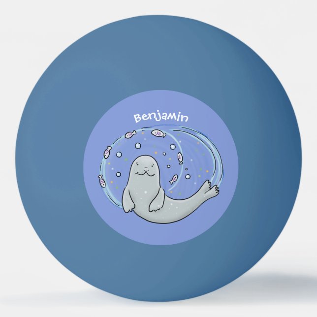 Pelota De Ping Pong Ilustracion de foca feliz y personalizado azul de  (Anverso)