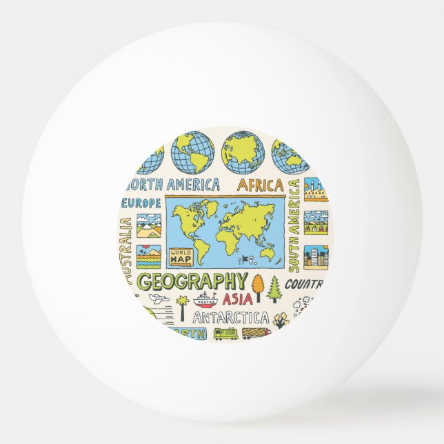 Pelota De Ping Pong Ilustracion de geografía de época dibujado a mano (Anverso)