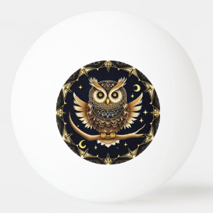 Pelota De Ping Pong Ilustración Intrincada de Búho Nocturno