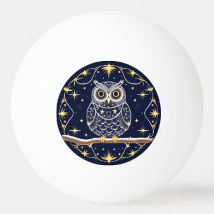 Pelota De Ping Pong Ilustración Intrincada de Búho Nocturno