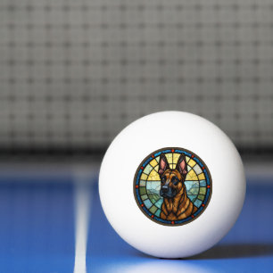 Pelota De Ping Pong Ilustracion Malinois con Estilo Vidrio Manchado de