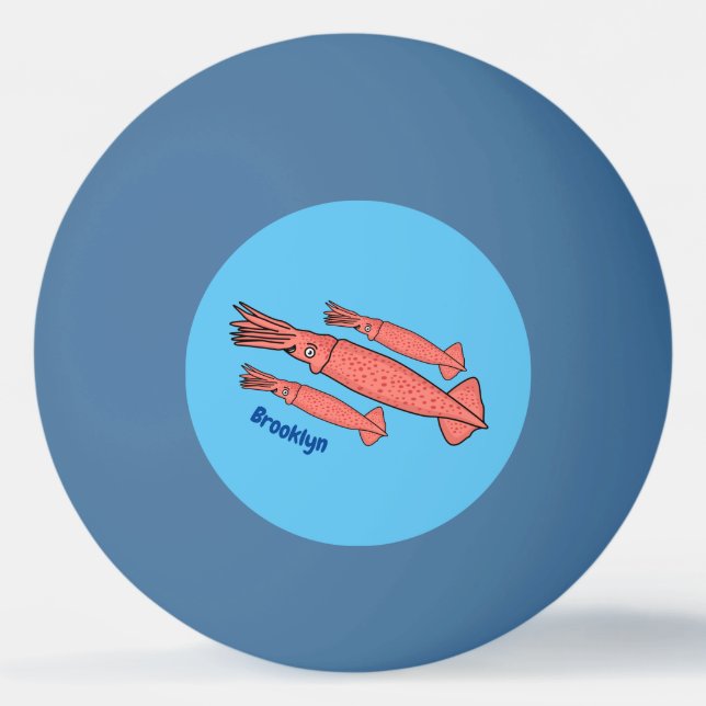 Pelota De Ping Pong Ilustracion personalizado de calamar rosa feliz (Anverso)