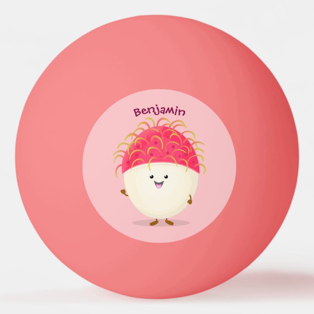 Pelota De Ping Pong Ilustracion personalizado de rambután rosa suave (Anverso)