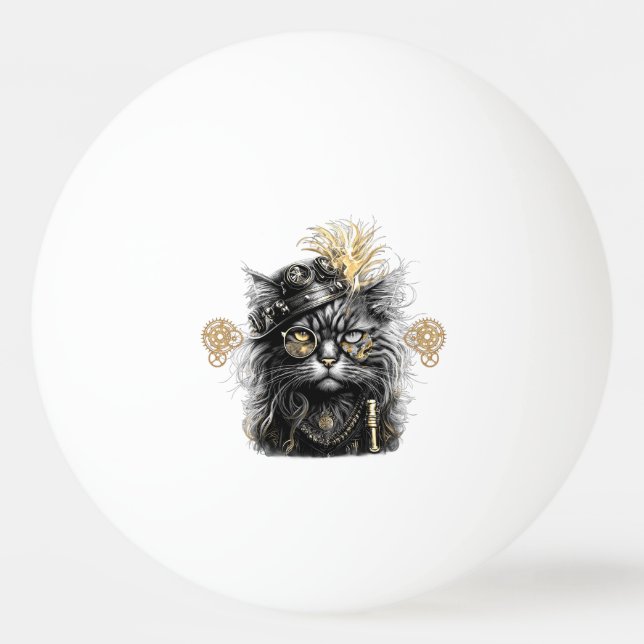 Pelota De Ping Pong Impresionante gato steampunk  (Anverso)