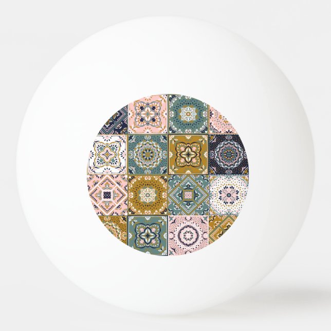 Pelota De Ping Pong Indio de Talavera: Patchwork, mosaico étnico. (Anverso)