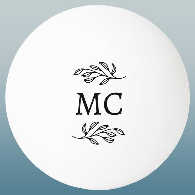 Pelota De Ping Pong Iniciales de monograma personalizadas hoja botánic (Modern personalized monogram initials botanical leaf sprig ping pong ball)