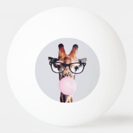 Pelota De Ping Pong Jirafa con gafas soplando un chicle rosa