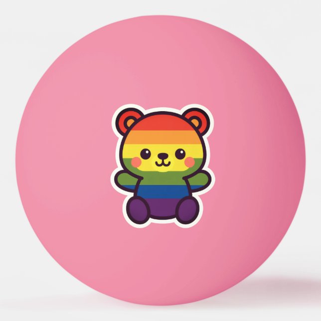 Pelota De Ping Pong Kawaii Rainbow Teddy - Una elegante fiesta del org (Anverso)