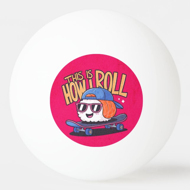 Pelota De Ping Pong Kawaii Sushi divertido en patineta (Anverso)