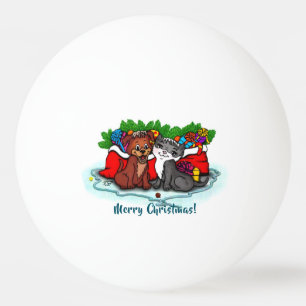 Pelota De Ping Pong Kitty and Puppy , Happy XMas