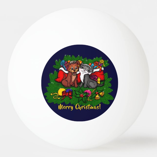 Pelota De Ping Pong Kitty and Puppy , Happy XMas (Anverso)