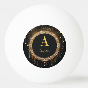 Pelota De Ping Pong Letra de monograma con brillo negro con nombre per