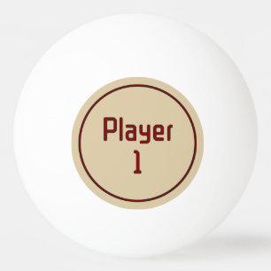 Pelota De Ping Pong Letras del jugador 1 en rojo intenso sobre beige