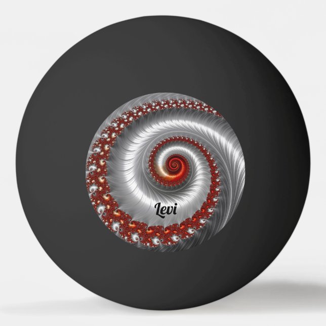 Pelota De Ping Pong LEVI ~ Shell plateado ~ Diseño fractal ~ ~ (Anverso)