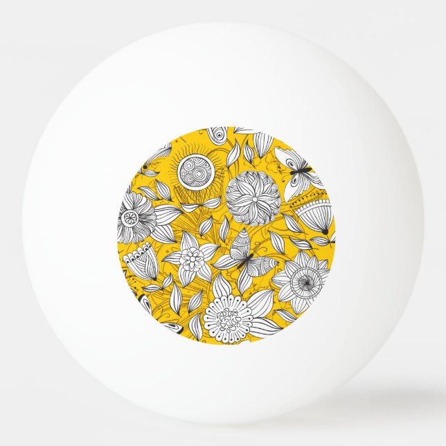 Pelota De Ping Pong Licencia de diseño abstracto floral amarillo blanc (Anverso)