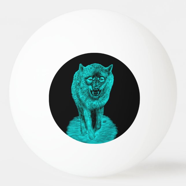 Pelota De Ping Pong Lobo negro enojado en la noche (Anverso)