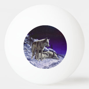 Pelota De Ping Pong Lobos grises en la nieve de invierno de noche