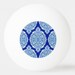 Pelota De Ping Pong Lujoso decorado en blanco y azul turco.