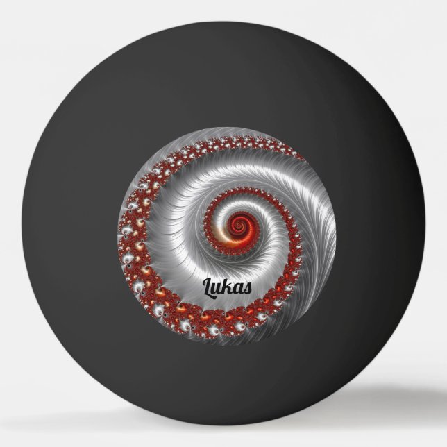 Pelota De Ping Pong LUKAS ~ Shell plateado ~ Diseño fractal ~ (Anverso)