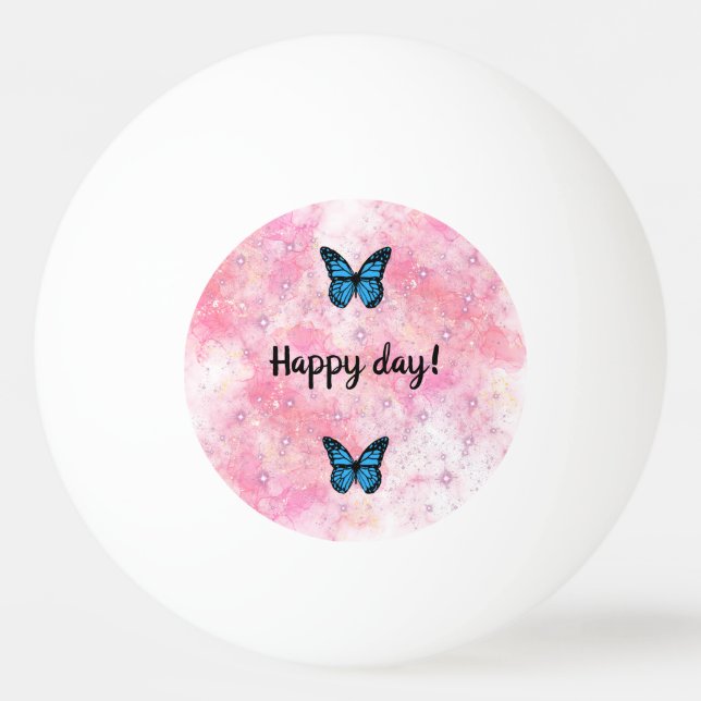 Pelota De Ping Pong Magical blue butterfly pink glitter art (Anverso)