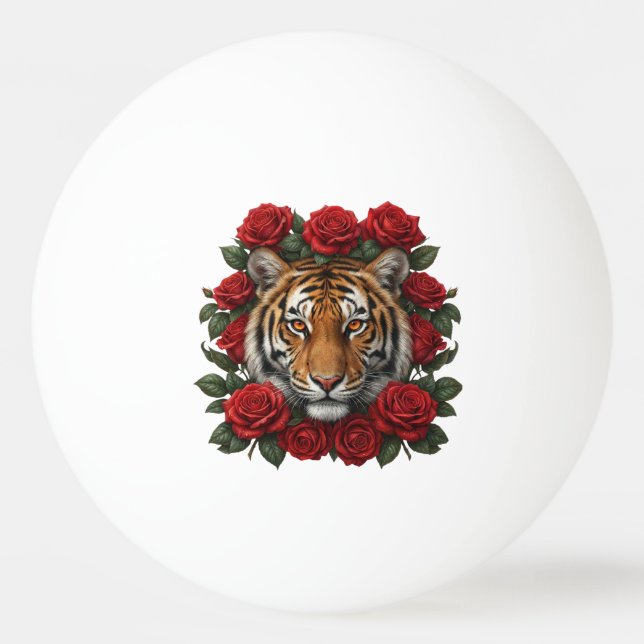Pelota De Ping Pong Majestic Tiger Face Red Rose Floral Wreath (Anverso)