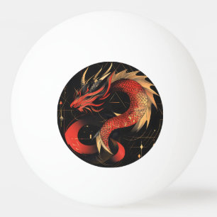 Pelota De Ping Pong Majestuoso Arte Dragón Chino Rojo y Oro