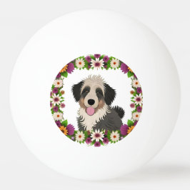 Pelota De Ping Pong Marco floral colorido con ilustración de perro lin