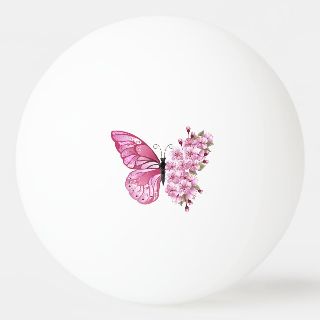 Pelota De Ping Pong Mariposa de flores con Sakura rosa (Anverso)
