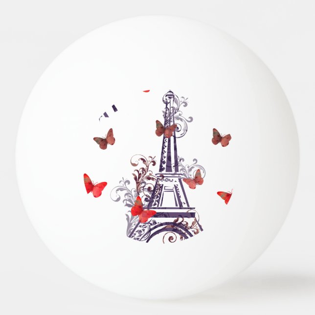 Pelota De Ping Pong Mariposas de la Torre Eiffel Romántica Púrpura Par (Reverso)