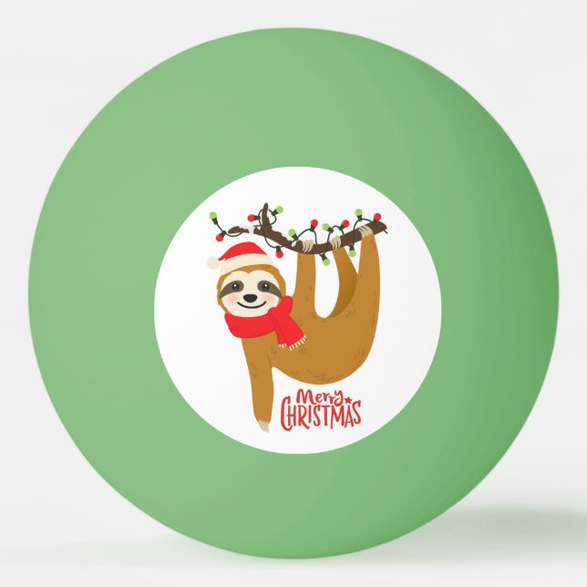 Pelota De Ping Pong Merry Christmas Sloth | Vacaciones (Anverso)