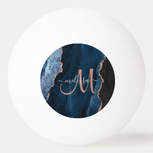 Pelota De Ping Pong Moda Rosa azul Agate de oro Script Monograma Perso