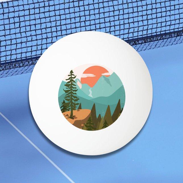 Pelota De Ping Pong Modern Abstract Forest, Mountains, and Sunrise (In situ)