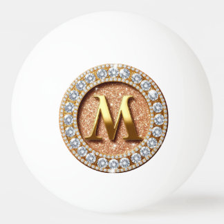 Pelota De Ping Pong Monogram Letter M on Rose Gold Glitter Background