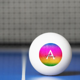 Pelota De Ping Pong Monograma amarillo morado del arcoiris purpurina