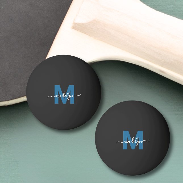 Pelota De Ping Pong Monograma Azul (Blue Monogram Initial Name Ping Pong Ball )