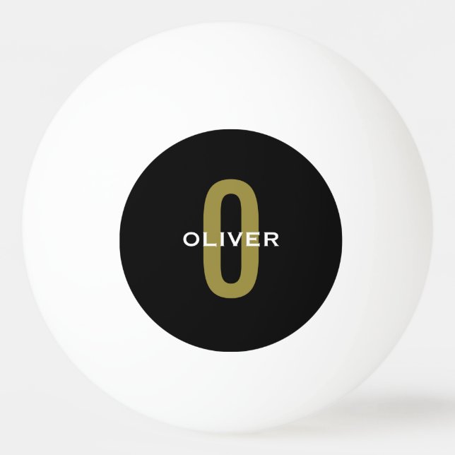 Pelota De Ping Pong Monograma blanco dorado negro personalizado (Anverso)