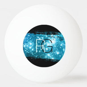Pelota De Ping Pong Monograma Blanco y Negro, Stardust Brush Stroke